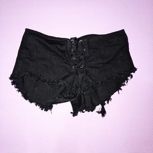 denim lace up shorts